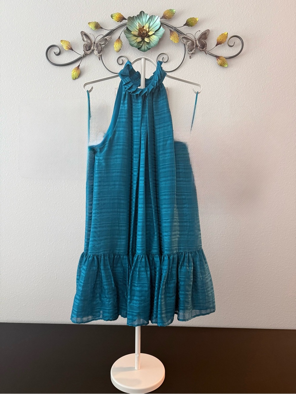 Badgley Mischka Teal Ruffle Halter Sundress